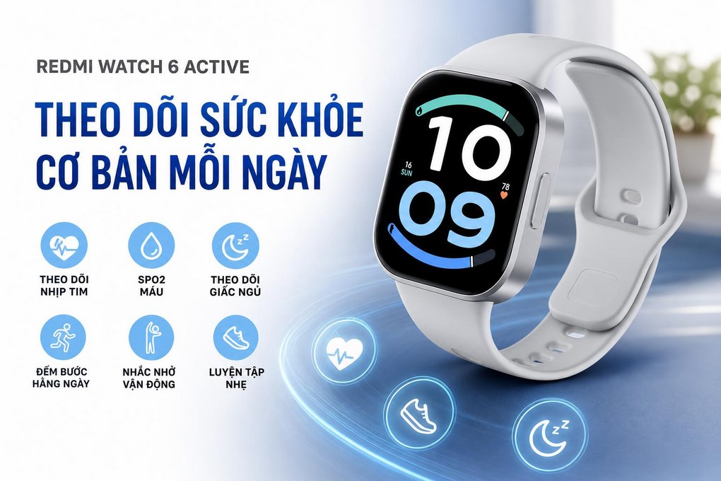 Xiaomi Redmi Watch 6 Active 47 mm dây TPU - Theo dõi sức khỏe và vận động cơ bản