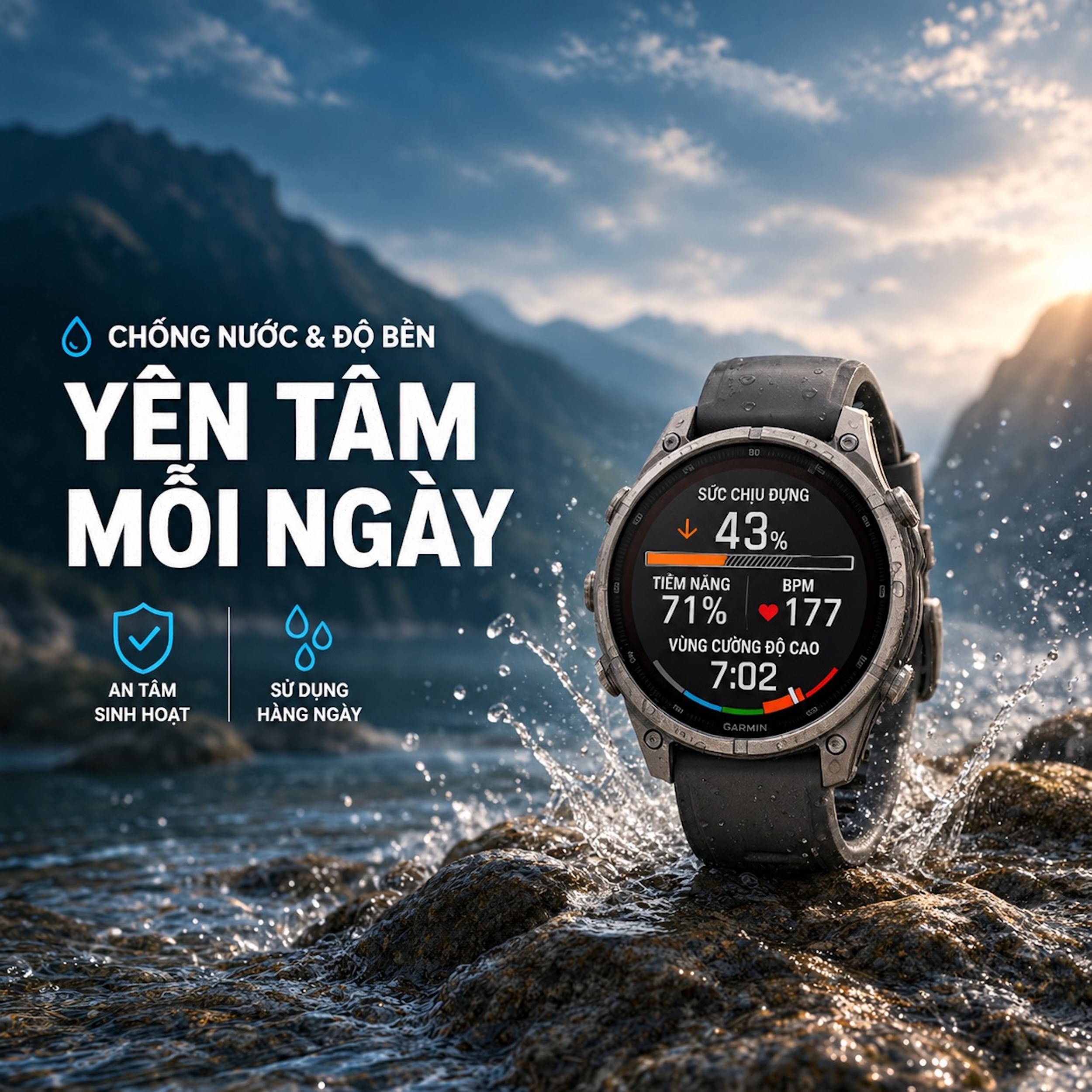 Garmin Fenix 9 Pro Solar Sapphire 47mm viền Titanium dây silicone