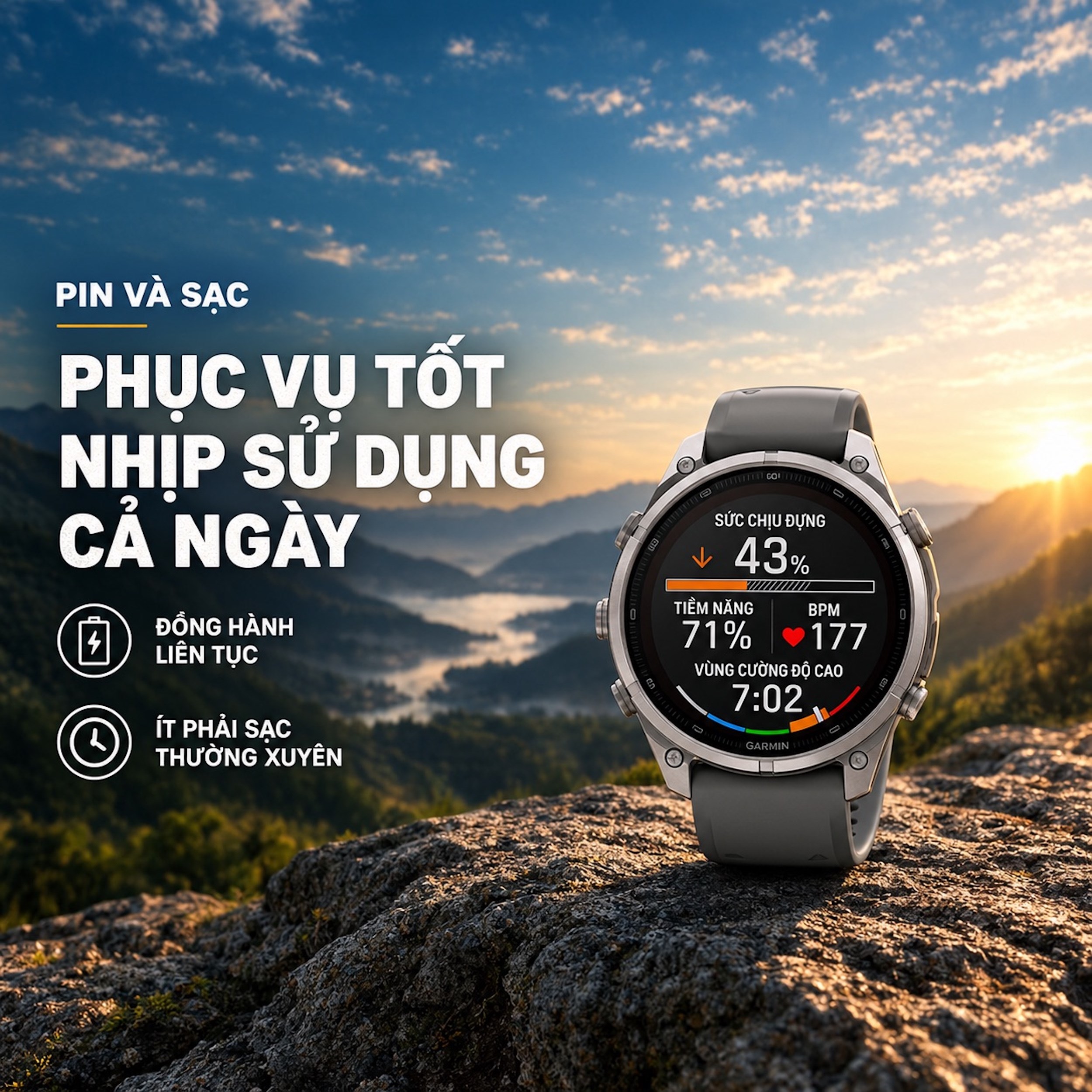 Garmin Fenix 9 Pro Solar Sapphire 47mm viền Titanium dây silicone