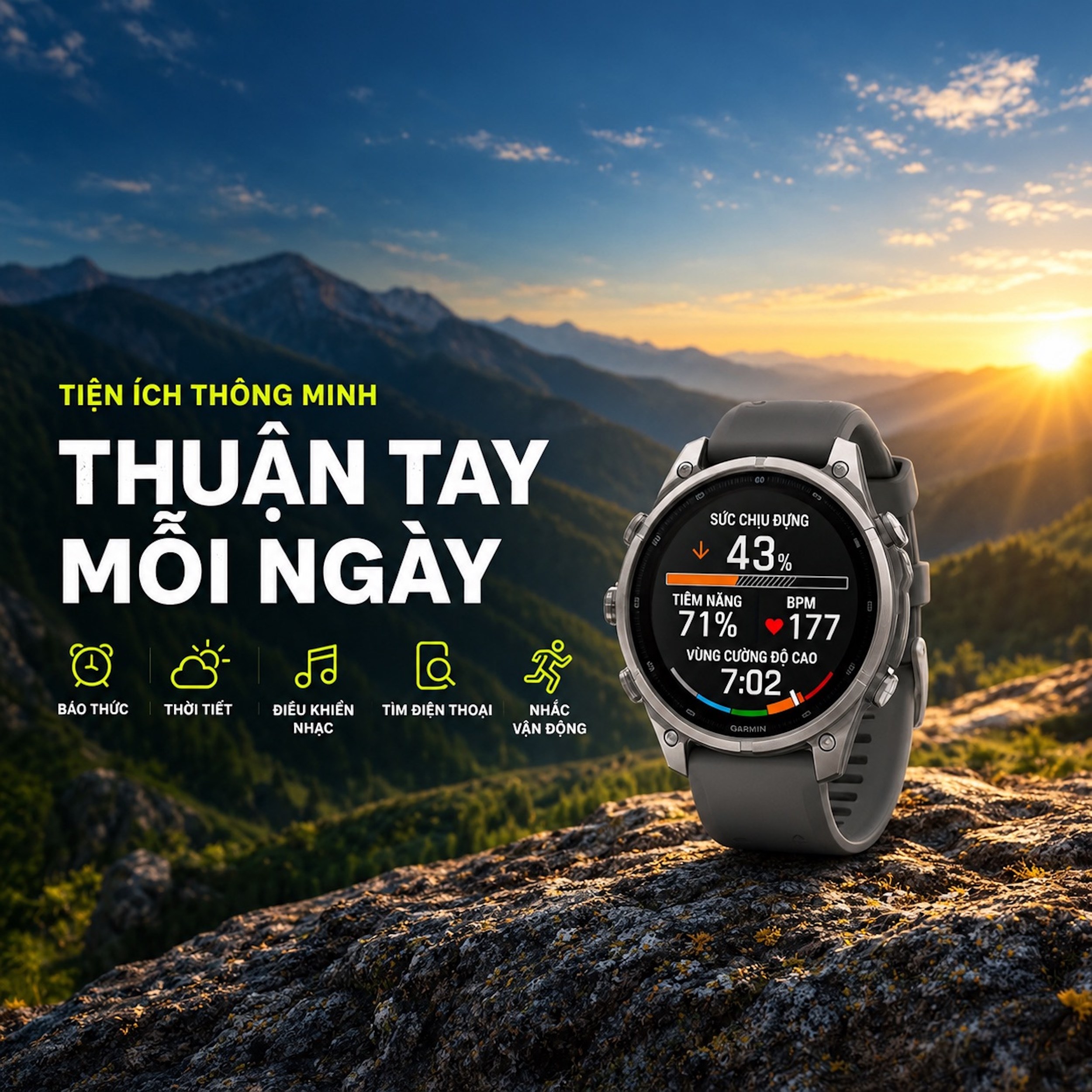 Garmin Fenix 9 Pro Solar Sapphire 47mm viền Titanium dây silicone