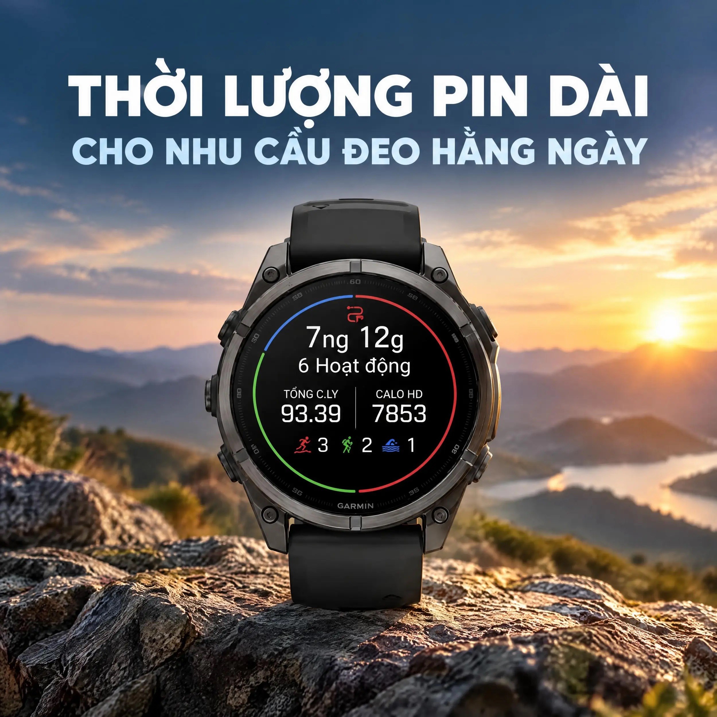 Garmin Fenix 9 Sapphire 47mm viền Titanium Carbon dây silicone - 4