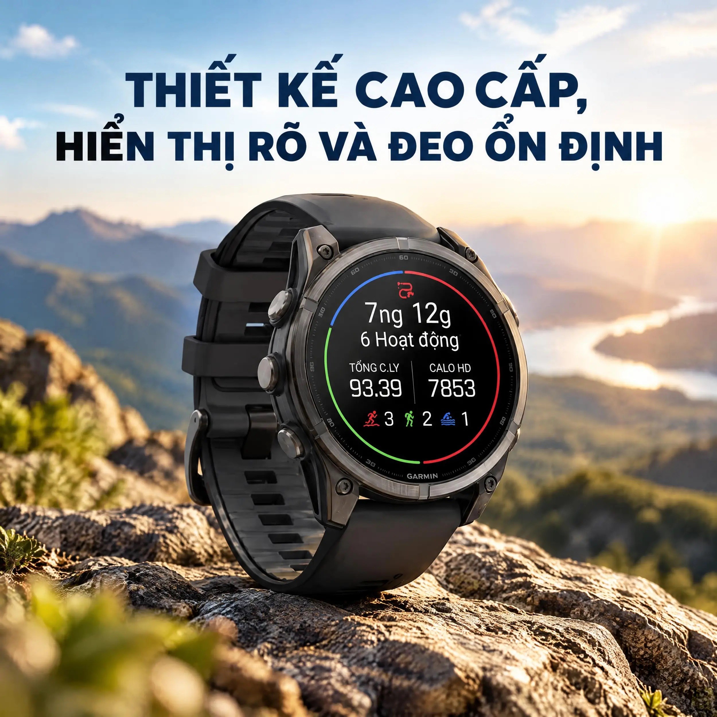 Garmin Fenix 9 Sapphire 47mm viền Titanium Carbon dây silicone - 6