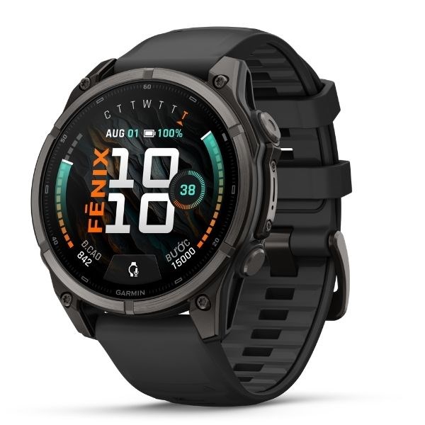 Garmin Fenix 9 Sapphire 47mm viền Titanium Carbon dây silicone