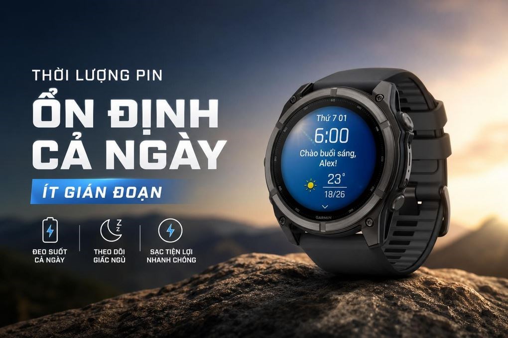 Garmin Fenix 9 Sapphire 51mm viền Titanium Carbon dây silicone - 6