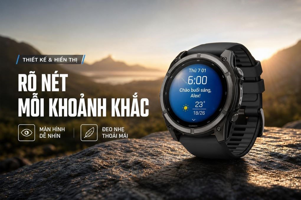 Garmin Fenix 9 Sapphire 51mm viền Titanium Carbon dây silicone - 4