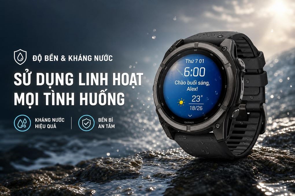 Garmin Fenix 9 Sapphire 51mm viền Titanium Carbon dây silicone - 3