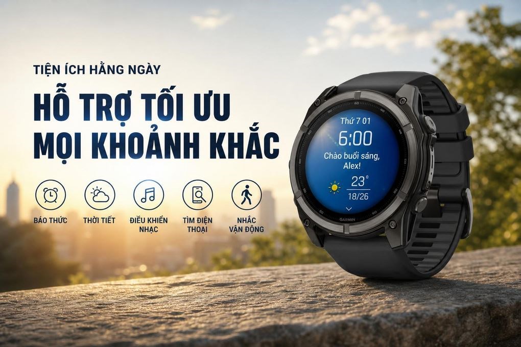 Garmin Fenix 9 Sapphire 51mm viền Titanium Carbon dây silicone - 2