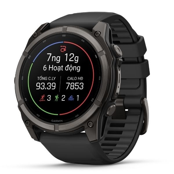 Garmin Fenix 9 Sapphire 51mm viền Titanium Carbon dây silicone