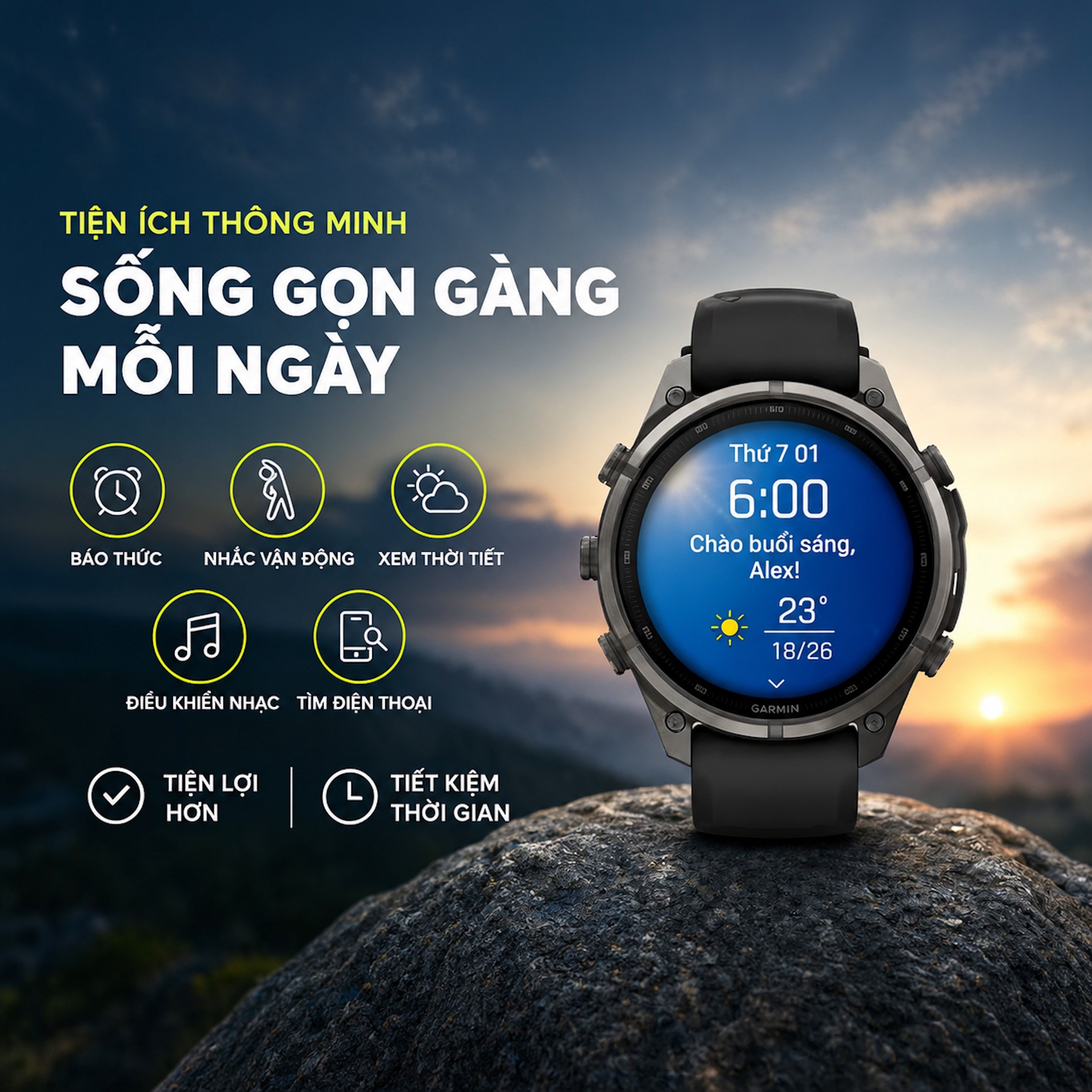 Garmin Fenix 9 Pro Sapphire 47mm viền Titanium Carbon dây silicone - 2