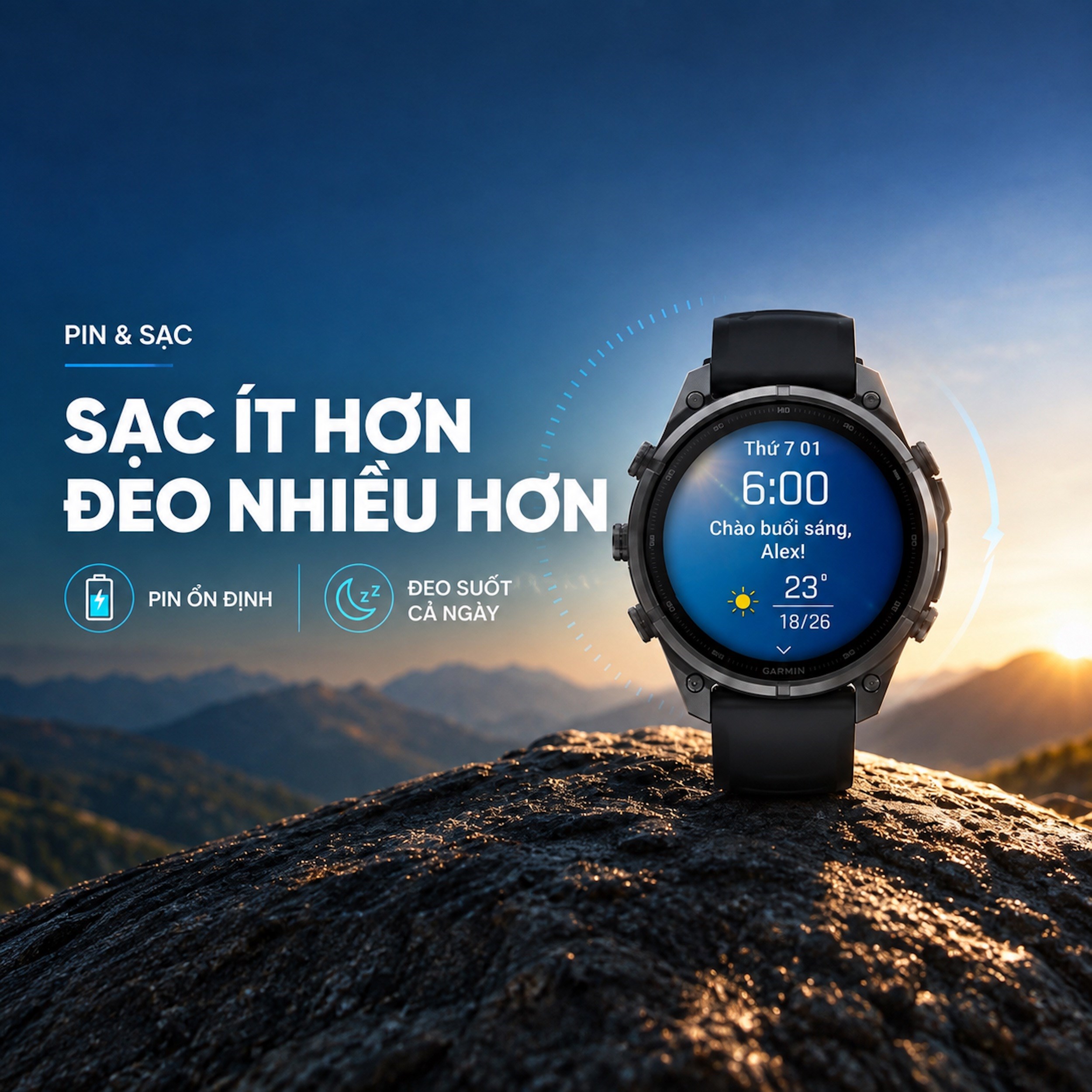 Garmin Fenix 9 Pro Sapphire 47mm viền Titanium Carbon dây silicone - 6