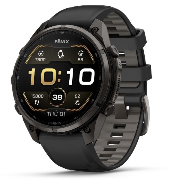 Garmin Fenix 9 Pro Sapphire 47mm viền Titanium Carbon dây silicone