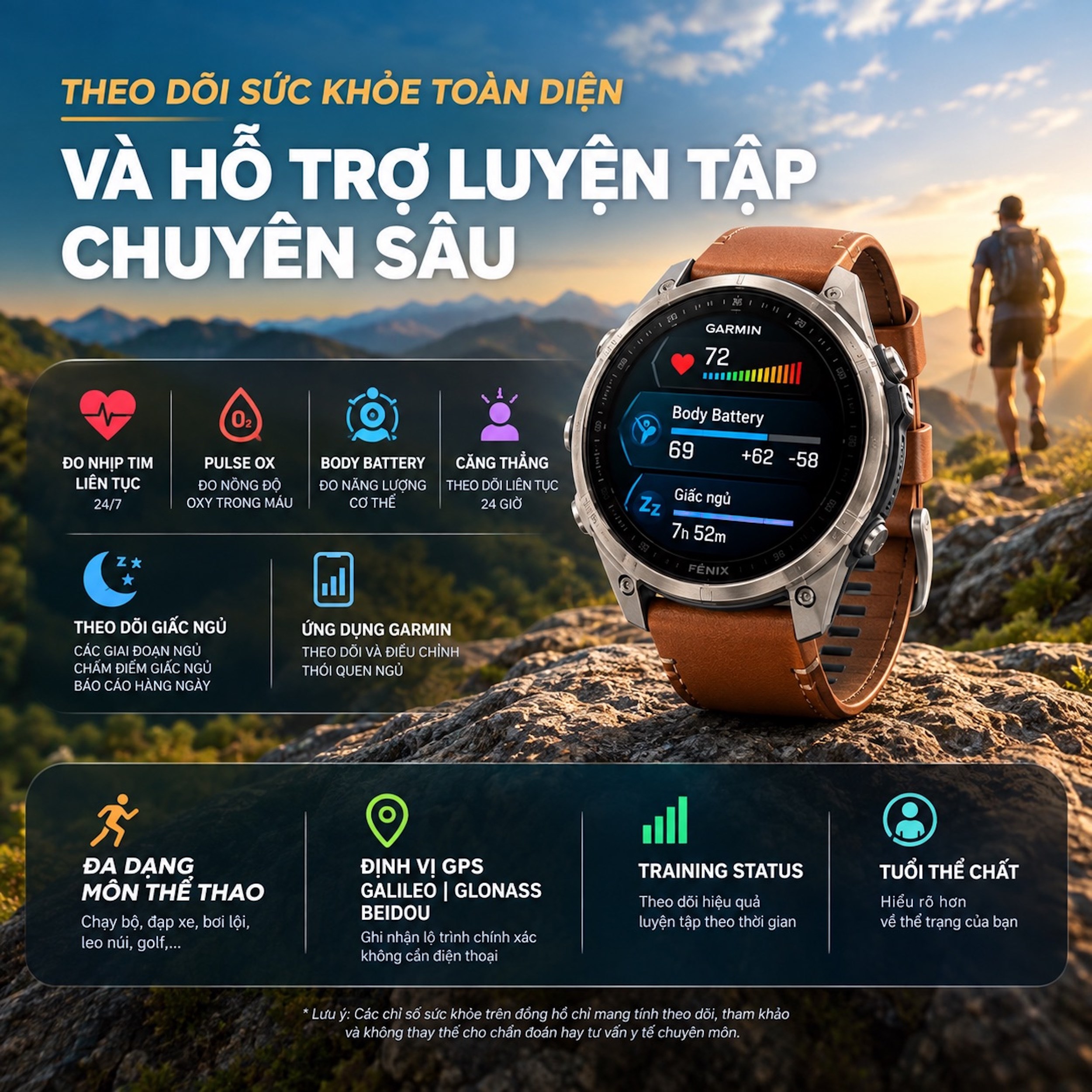 Garmin Fenix 9 Pro Sapphire 47mm viền Titanium dây da Nâu - 4