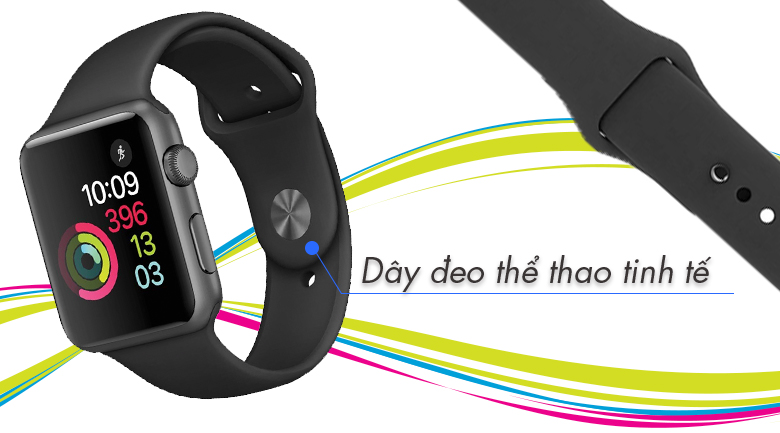 Apple Watch S1, 42mm viền nhôm, dây cao su màu đen