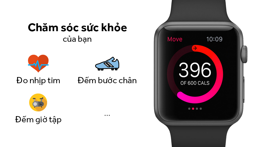 Apple Watch S1, 42mm viền nhôm, dây cao su màu đen