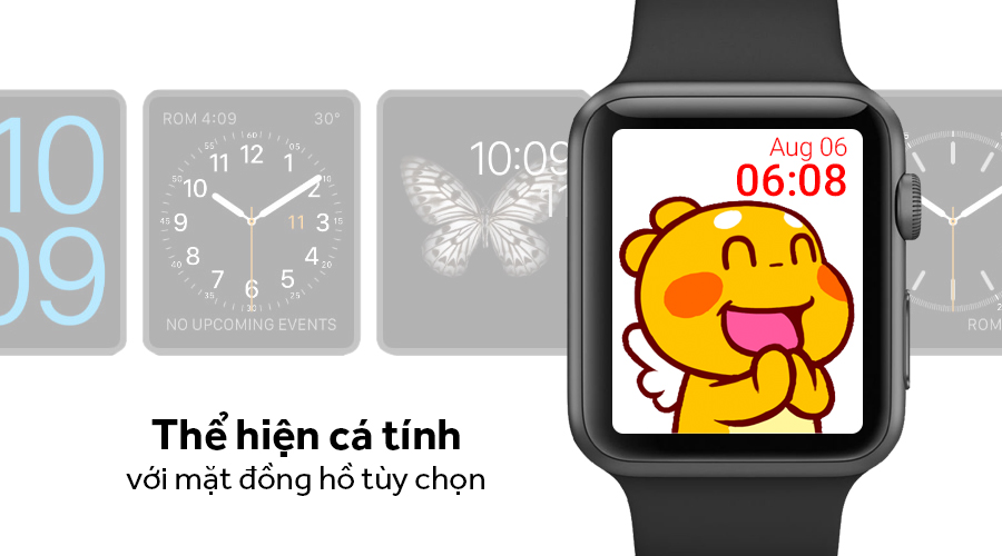 Apple Watch S1, 42mm viền nhôm, dây cao su màu đen
