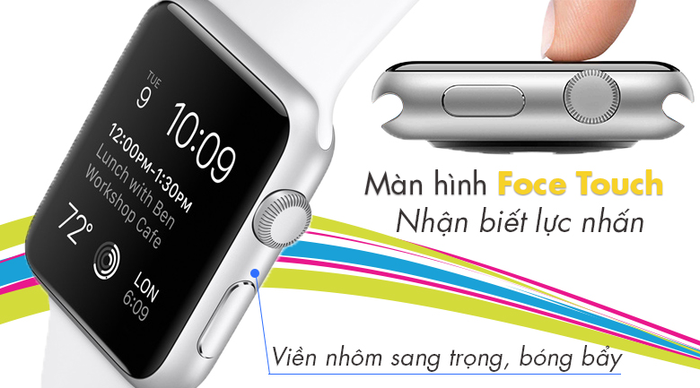 Apple Watch S1, 38mm, viền nhôm, dây cao su màu trắng