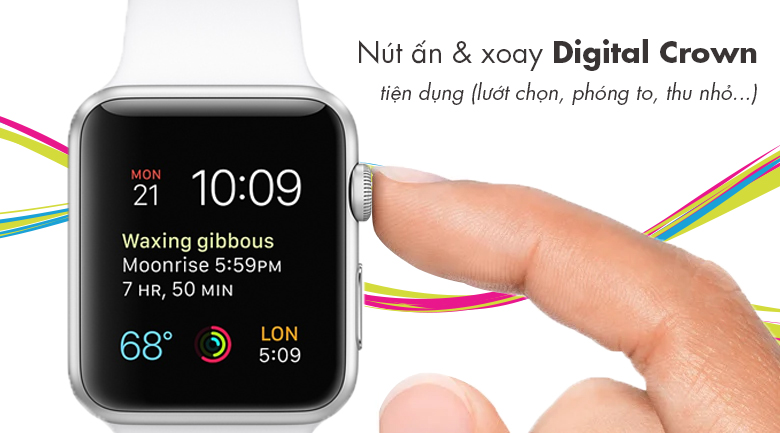 Apple Watch S1, 38mm, viền nhôm, dây cao su màu trắng