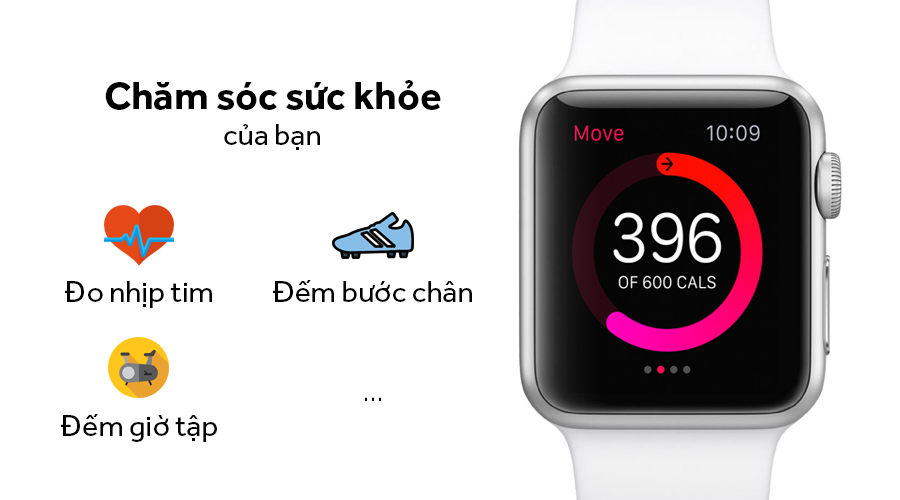 Apple Watch S1, 38mm, viền nhôm, dây cao su màu trắng