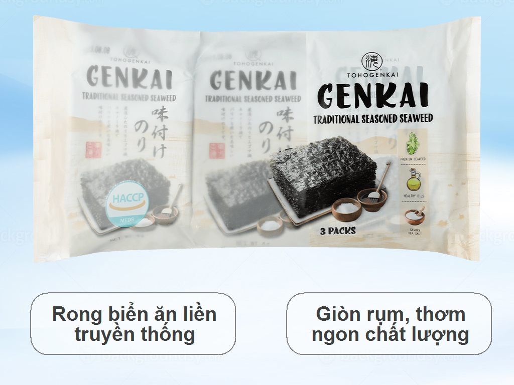 3 gói rong biển ăn liền Tohogenkai 4g bách hóa XANH