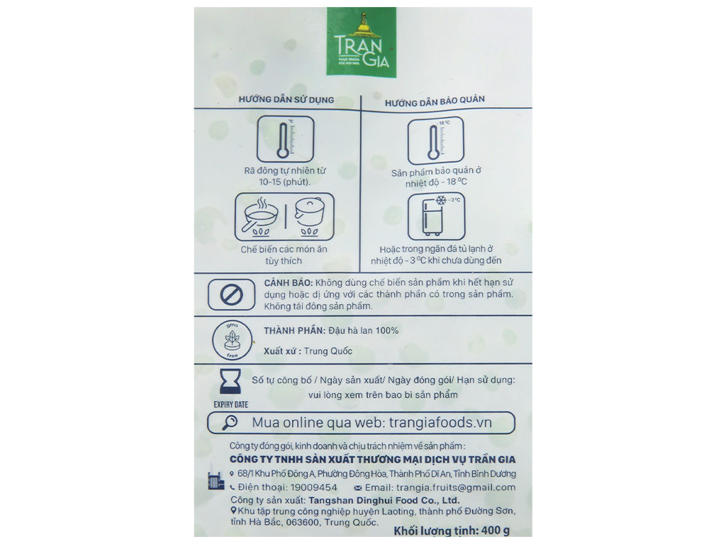 Đậu Hà Lan đông lạnh Trần Gia gói 400g 9