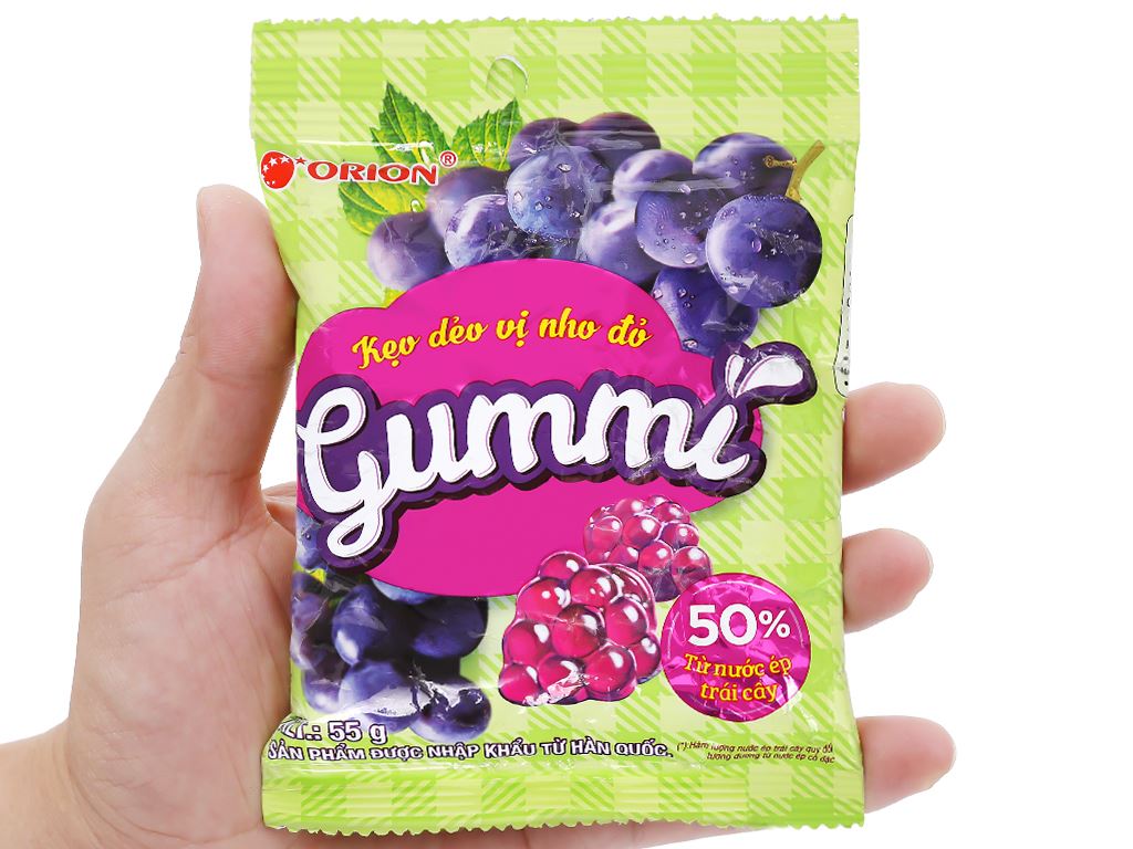 Kẹo dẻo vị nho đỏ Orion Gummi gói 55g 6