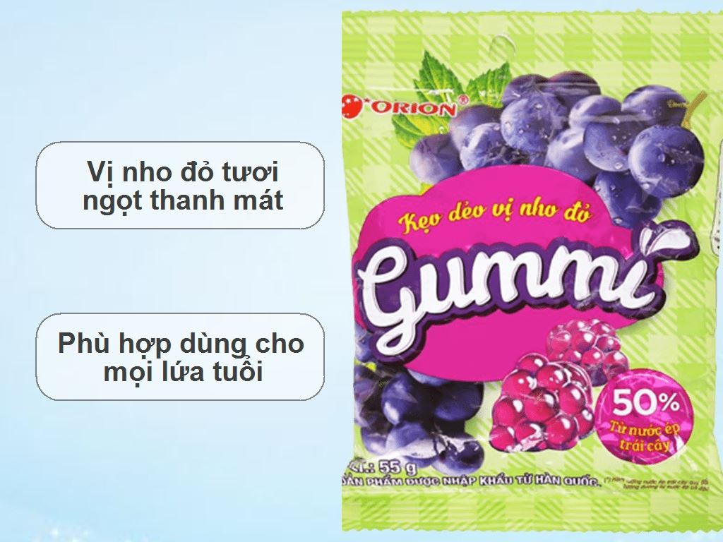 Kẹo dẻo vị nho đỏ Orion Gummi gói 55g 2