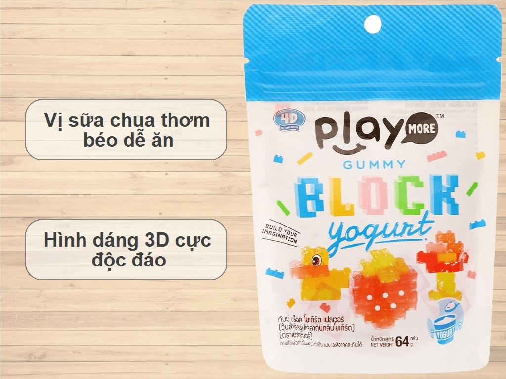 Kẹo dẻo PlayMore Block hương sữa chua gói 64g 2