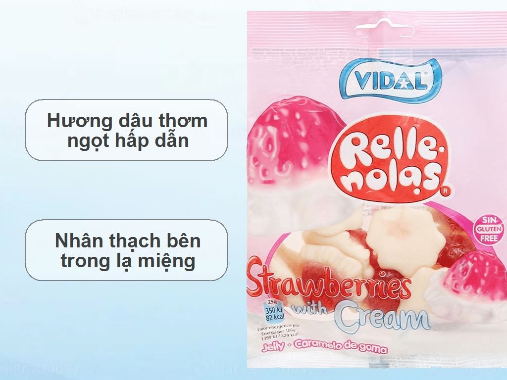 Kẹo dẻo Vidal hương dâu và kem gói 100g 2