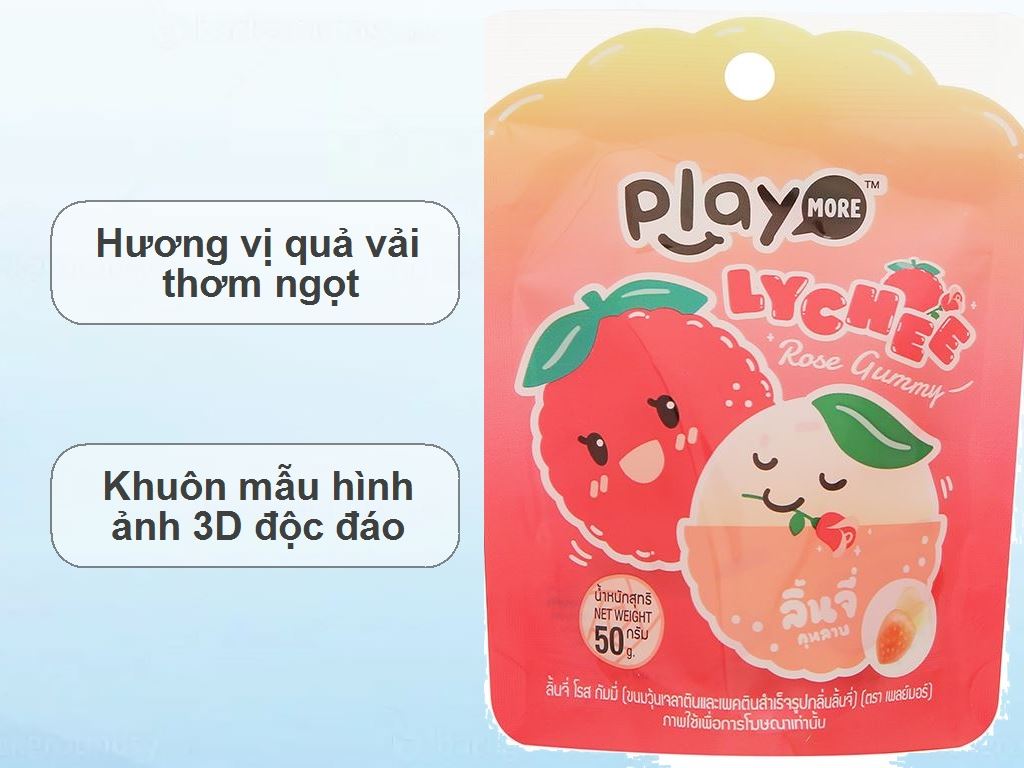 Kẹo dẻo PlayMore hương vải gói 50g 2
