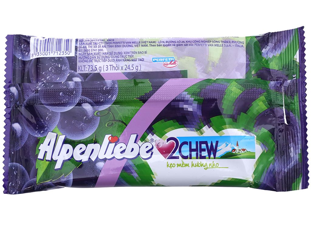 Kẹo mềm Alpenliebe 2Chew vị nho gói 73.5g (3 thanh) 3
