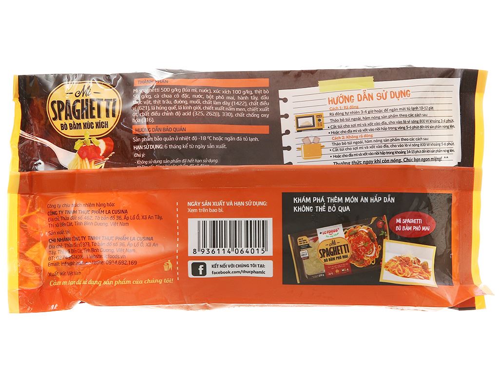 Mì spaghetti bò bằm xúc xích LC FOODS gói 270g 3