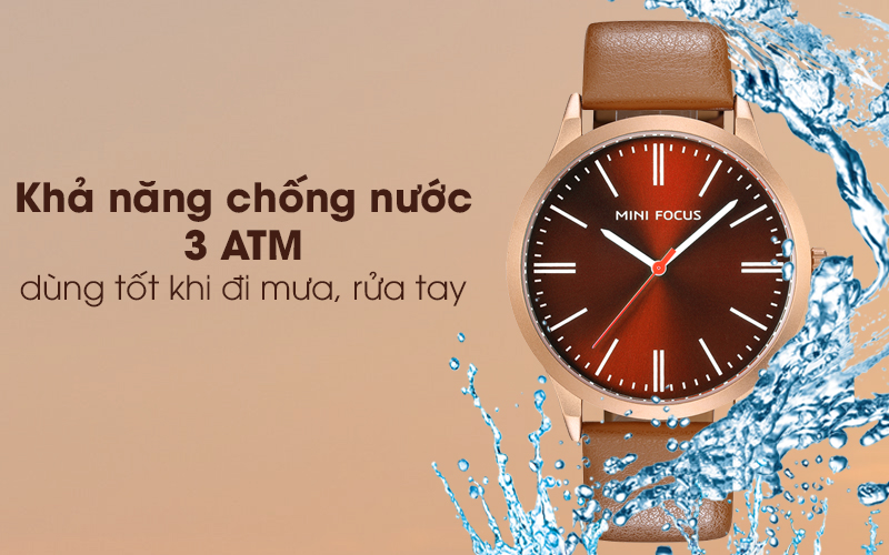 Đồng hồ Nam Mini Focus MF0058G.01 nâu có chuẩn kháng nước 3 ATM
