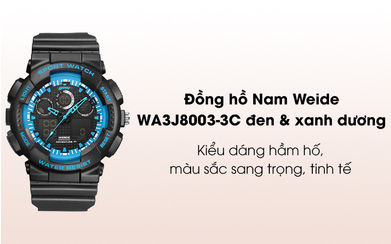 Đồng hồ Nam Weide WA3J8003-3C đen & xanh dương mang phong cách tinh tế, hiện đại Đồng hồ Nam Weide WA3J8003-3C đen & xanh dương mang phong cách tinh tế, hiện đại