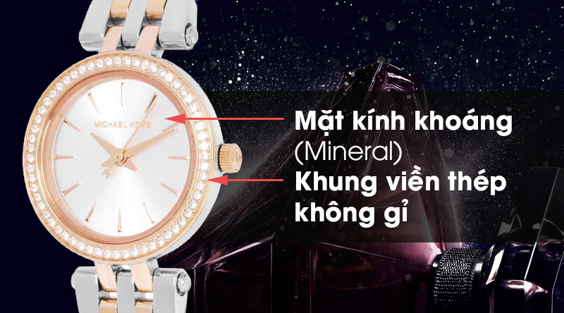 Đồng hồ nữ Michael Kors MK3298 có mặt kính bền bỉ, khung viền cứng cáp Đồng hồ nữ Michael Kors MK3298 có mặt kính bền bỉ, khung viền cứng cáp