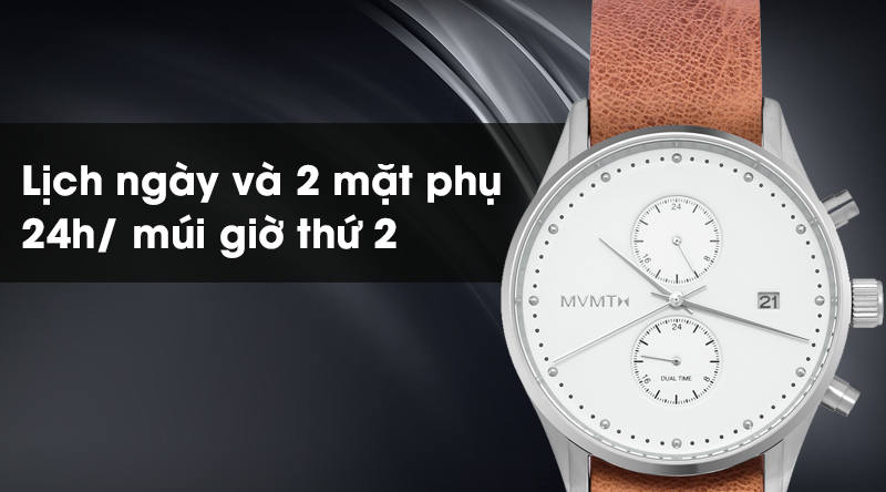 Đồng hồ nam MVMT D-MV01-WT có lịch ngày và 2 mặt phụ tiện ích
