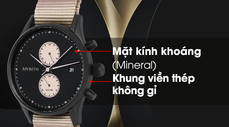 Đồng hồ nam MVMT D-MV01-BLBR có mặt kính bền chắc, khung viền cứng cáp