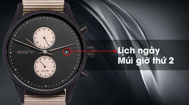 Đồng hồ nam MVMT D-MV01-BLBR có lịch ngày và múi giờ thứ 2 tiện dụng