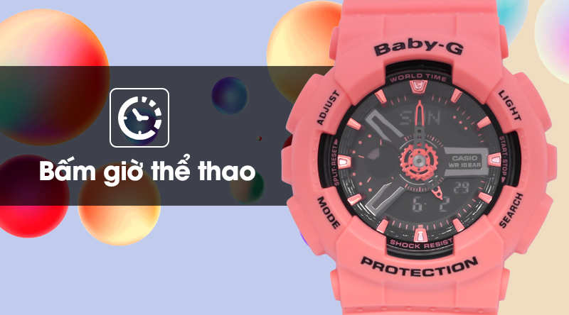 Đồng hồ Nữ Baby-G BA-111-4A2DR có tiện ích bấm giờ thể thao Đồng hồ Nữ Baby-G BA-111-4A2DR có tiện ích bấm giờ thể thao