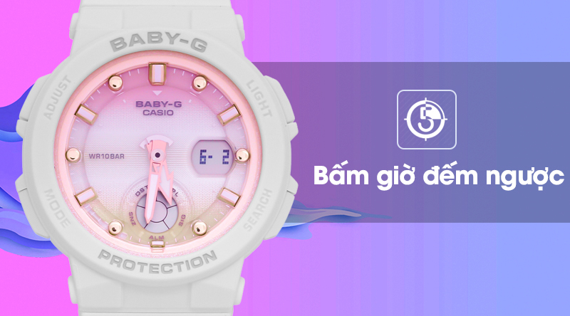 Đồng hồ Nữ Baby-G BGA-250-7A2DR có chức năng bấm giờ đếm ngược