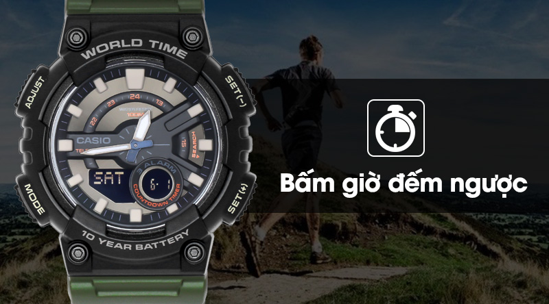 Đồng hồ Nam Casio AEQ-110W-3AVDF có bấm giờ đếm ngược Đồng hồ Nam Casio AEQ-110W-3AVDF có bấm giờ đếm ngược