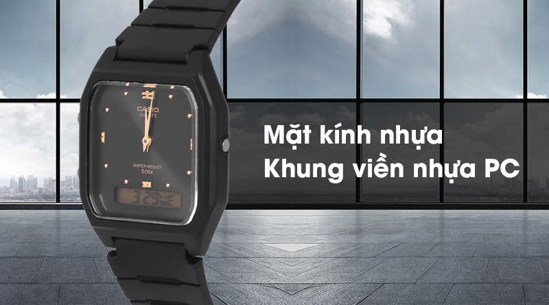 Đồng hồ nam Casio AW-48HE-1AVDF có khung viền chắc chắn, mặt kính trong suốt