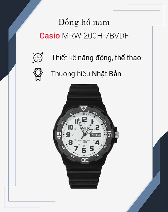 Tổng quan về đồng hồ Nam Casio MRW-200H-7BVDF