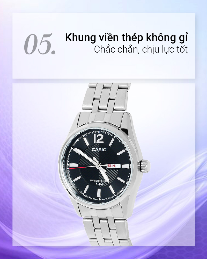 Đồng hồ Nữ Casio LTP-1335D-1AVDF sở hữu khung viền bền bỉ, chống ăn mòn Đồng hồ Nữ Casio LTP-1335D-1AVDF sở hữu khung viền bền bỉ, chống ăn mòn