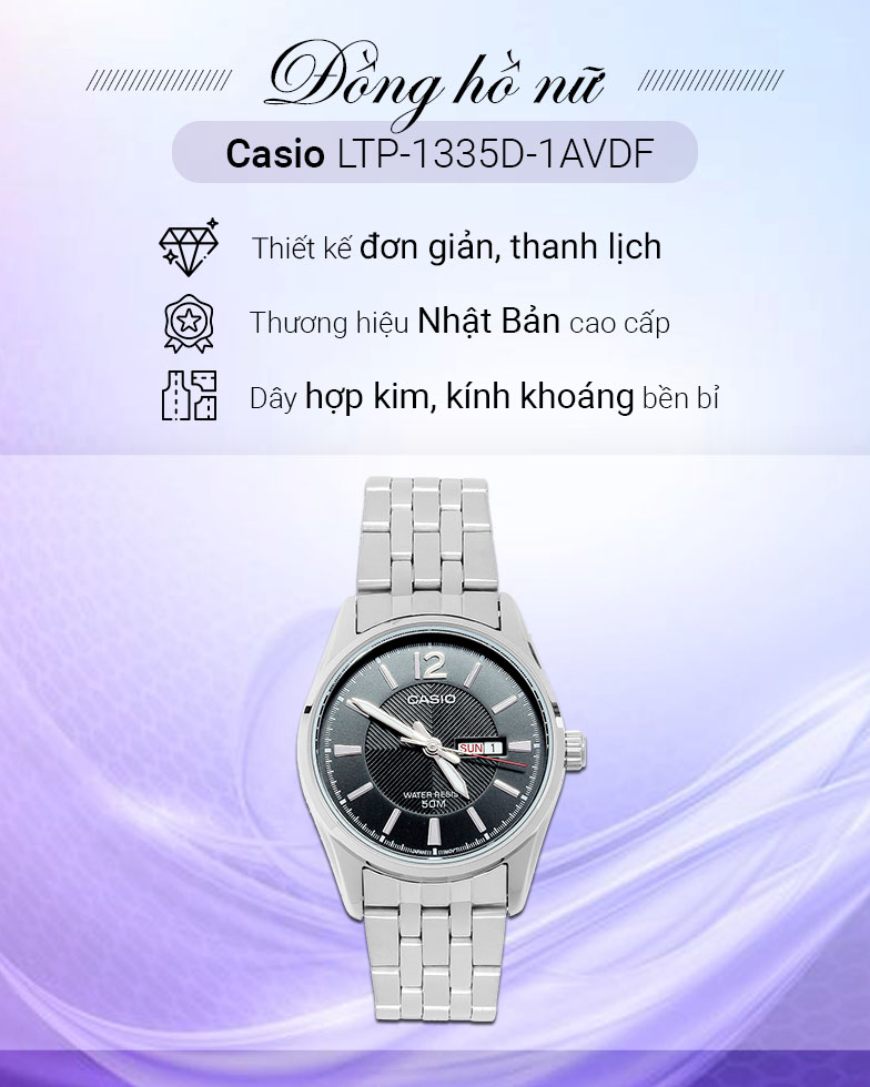 Đồng hồ Nữ Casio LTP-1335D-1AVDF với thiết kế thanh lịch, sành điệu Đồng hồ Nữ Casio LTP-1335D-1AVDF với thiết kế thanh lịch, sành điệu