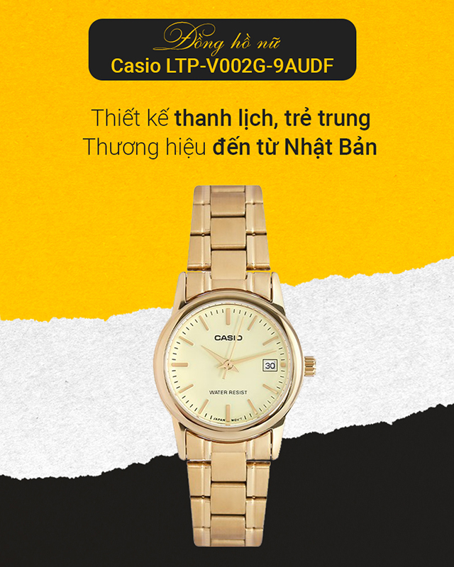 Đồng hồ nữ Casio LTP-V002G-9AUDF có thiết kế thời trang