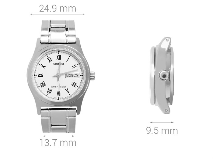 Đồng hồ CASIO 24.9 mm Nữ LTP-V006D-2BUDF Màu Bạc