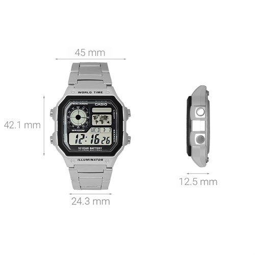 Đồng hồ CASIO 45 x 42.1 mm Nam AE-1200WHD-1AVDF Màu Bạc