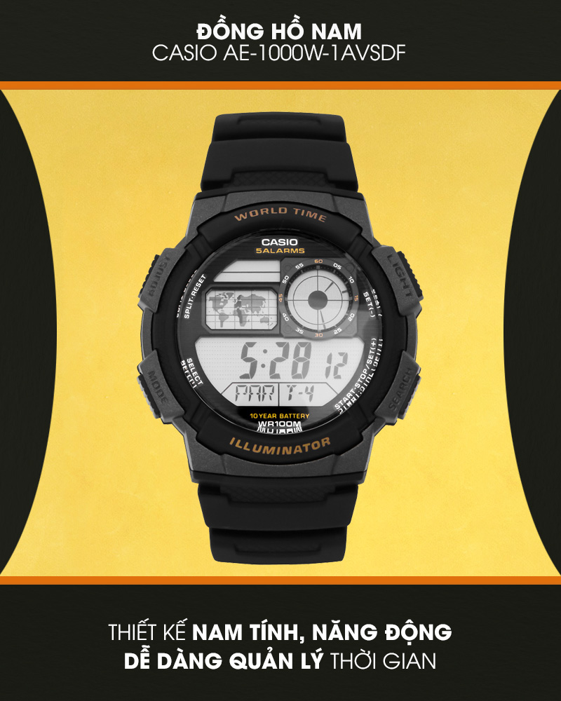 Đồng hồ Nam Casio AE-1000W-1AVSDF với thiết kế nam tính, thể thao Đồng hồ Nam Casio AE-1000W-1AVSDF với thiết kế nam tính, thể thao