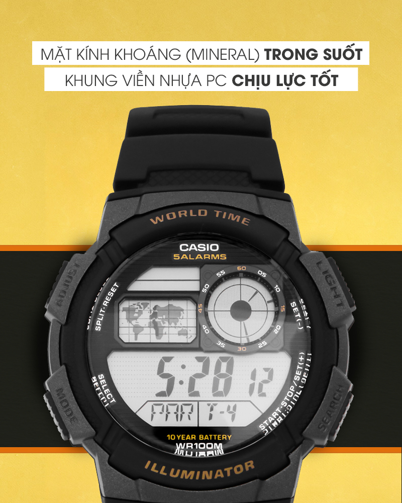 Đồng hồ Nam Casio AE-1000W-1AVSDF có mặt kính trong suốt, khung viền chắc chắn Đồng hồ Nam Casio AE-1000W-1AVSDF có mặt kính trong suốt, khung viền chắc chắn