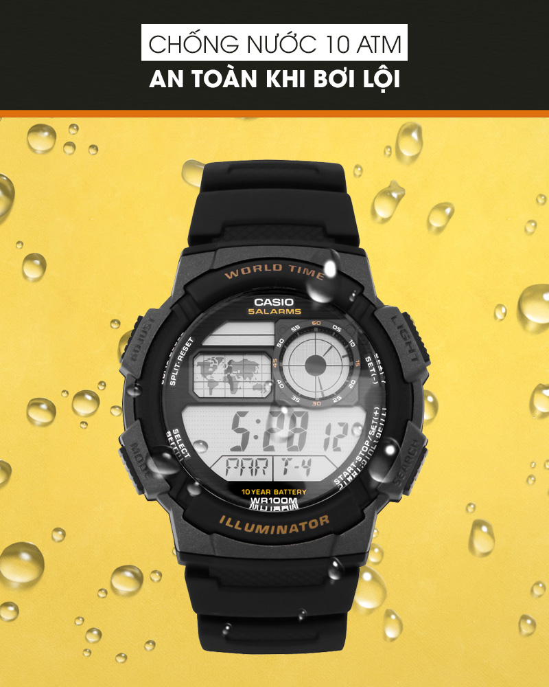 Đồng hồ Nam Casio AE-1000W-1AVSDF có độ chống nước 10 ATM Đồng hồ Nam Casio AE-1000W-1AVSDF có độ chống nước 10 ATM